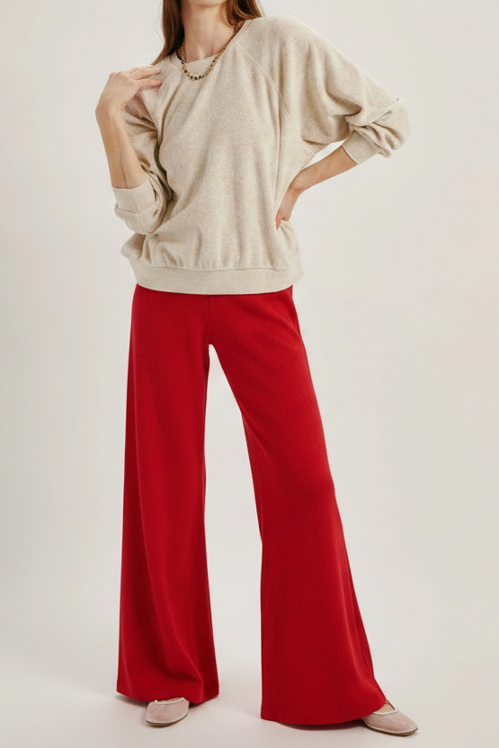 Zephyra Terry Flare Pants in Cherry