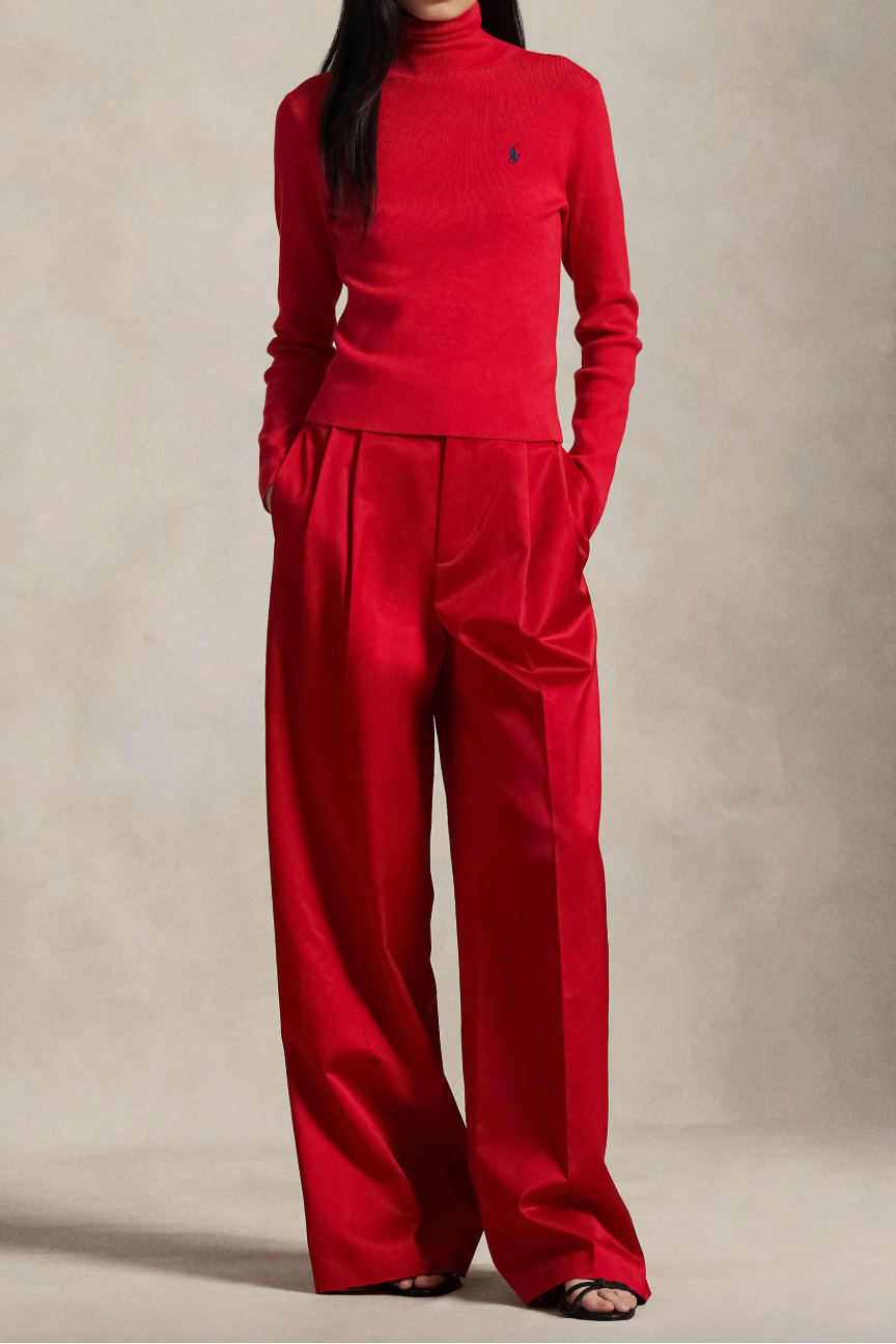 Pleated Satin Wide-Leg Pant