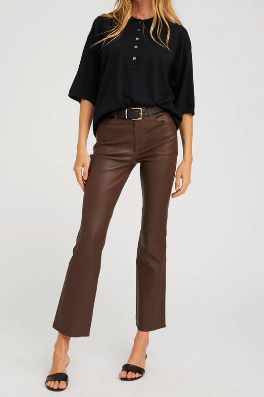 5 Pocket Leather Ankle Flare Pant