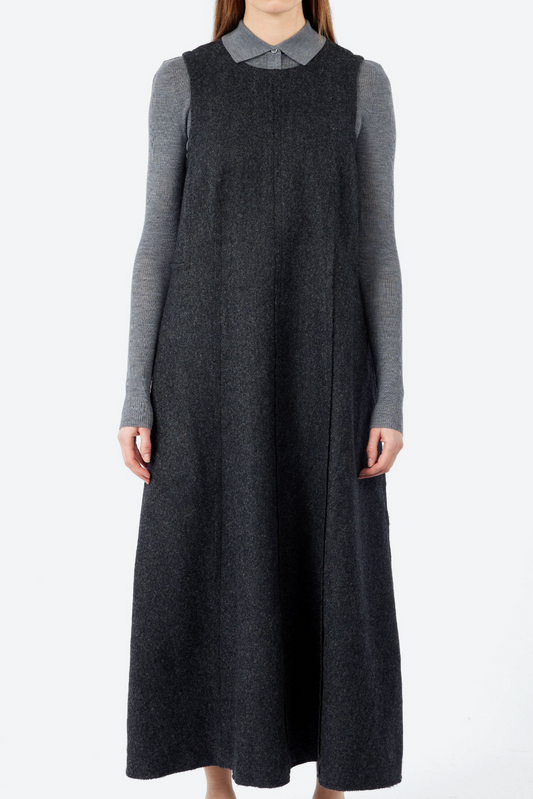 Boiled Wool Twill Lapped Seam Dress