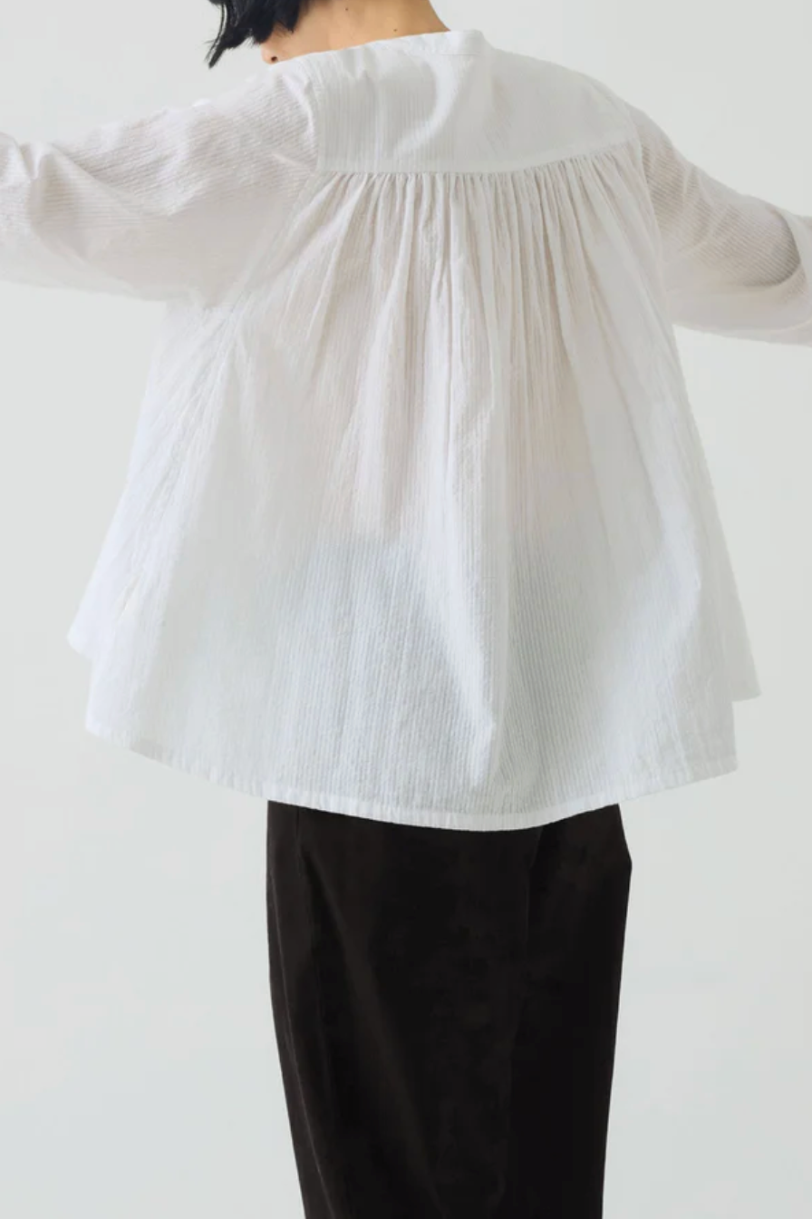 Seersucker Cotton Shirt in White Salt
