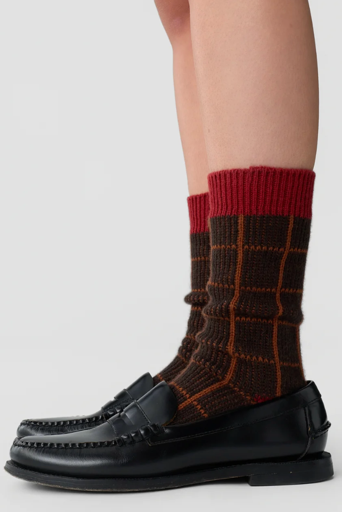 The Checker Soft Sock in Burnt Cocoa Combo