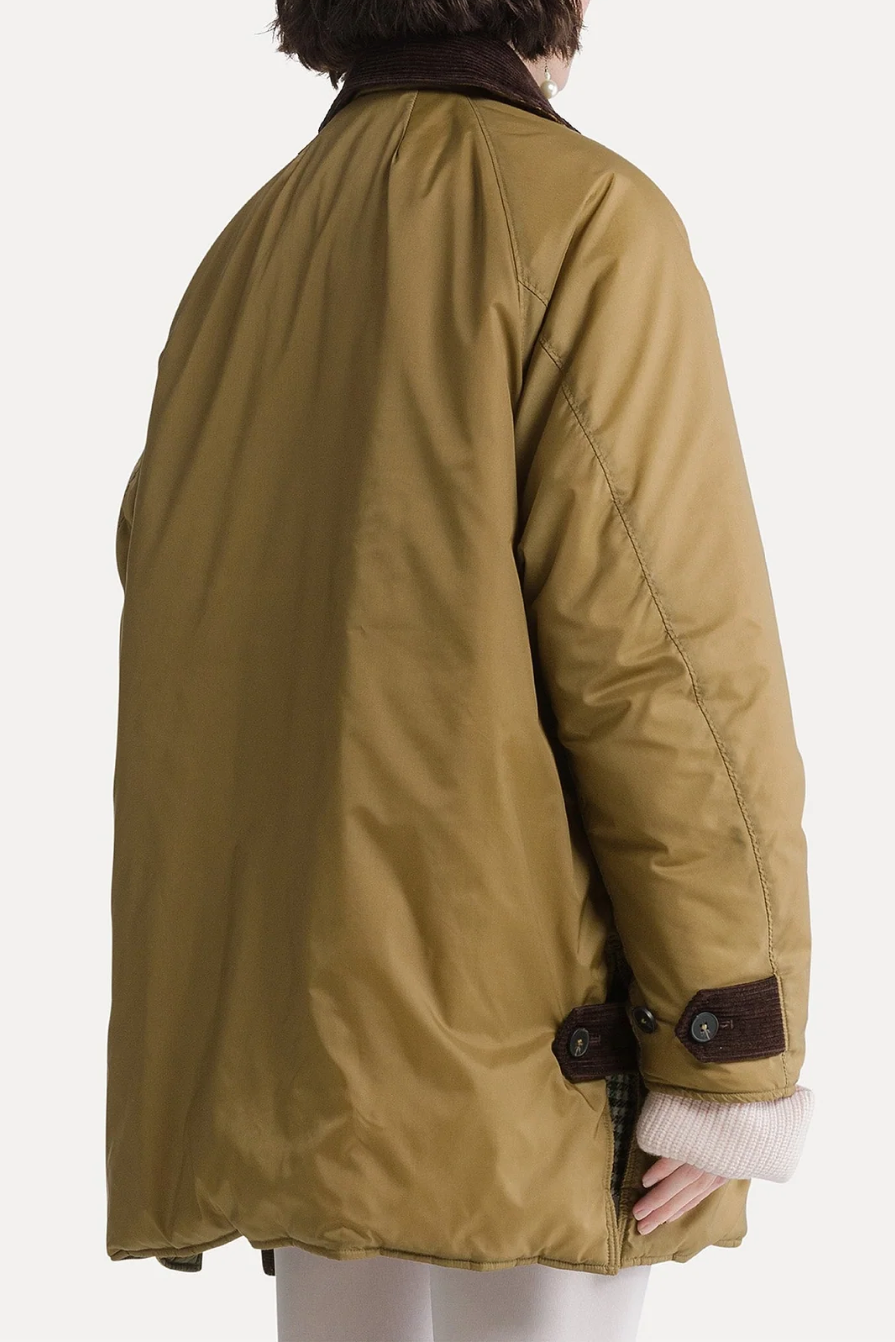 Nylon Midi British Jacket with Corduroy Details