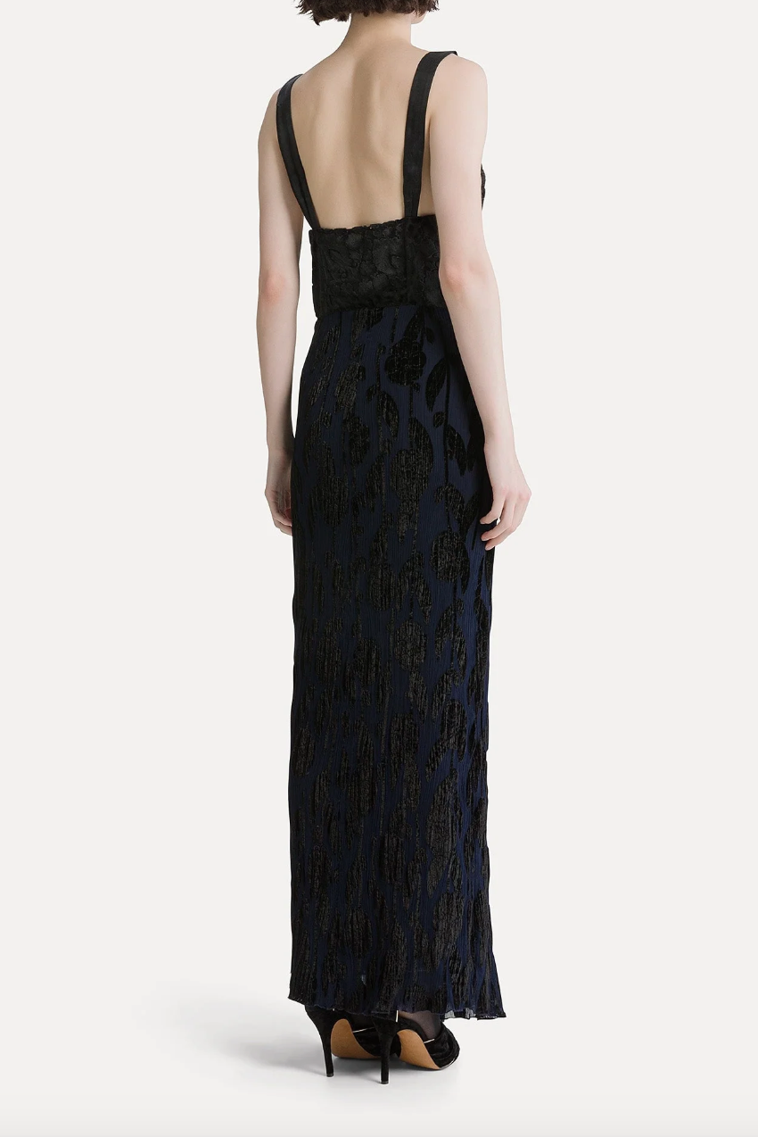 “Roses” Crepe Velvet Slip Dress