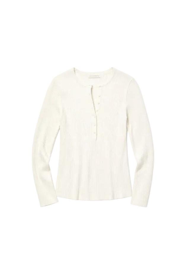 Nia Long-Sleeved Ribbed Henley in Ivory