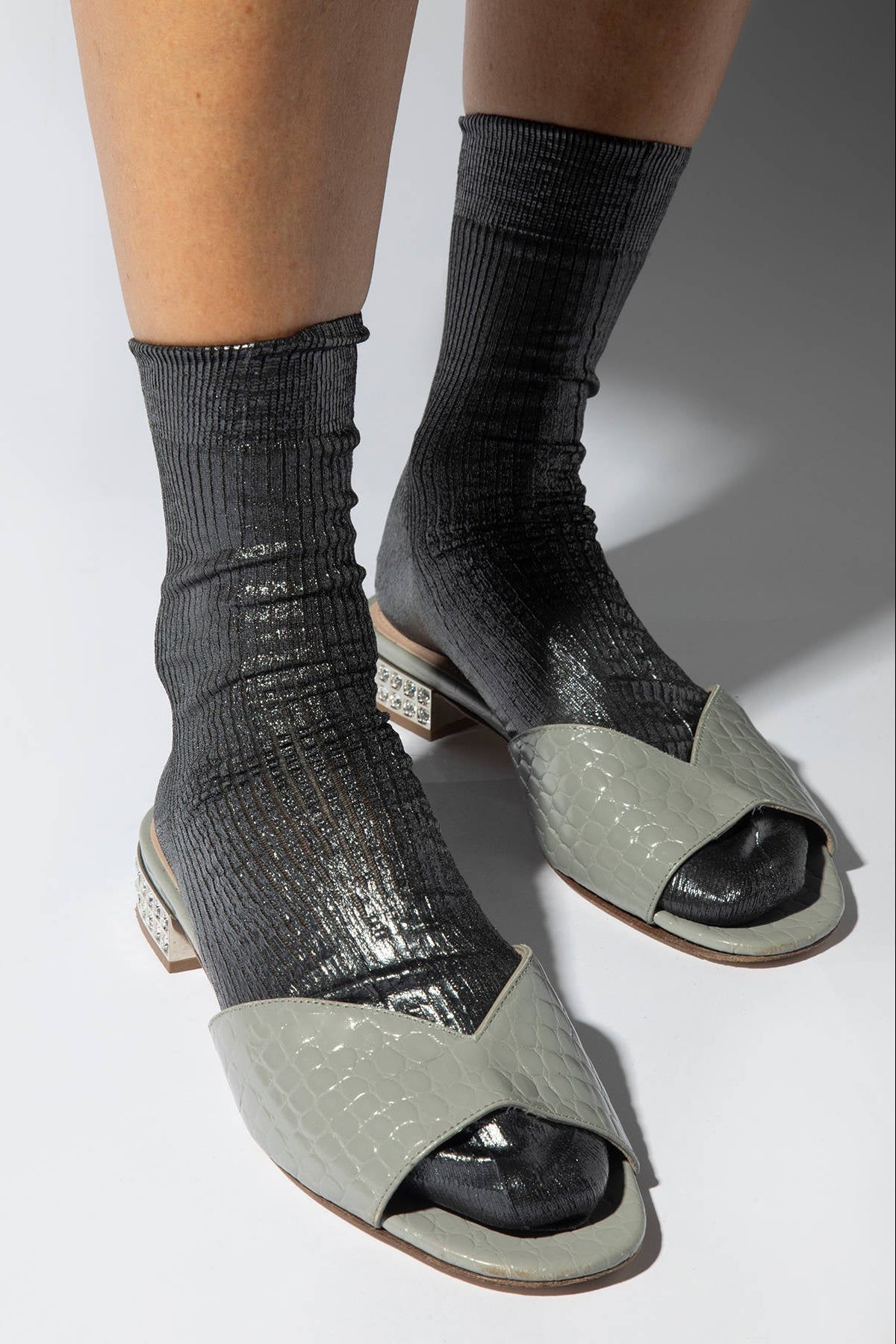 One Ribbed Laminated Socks in Black