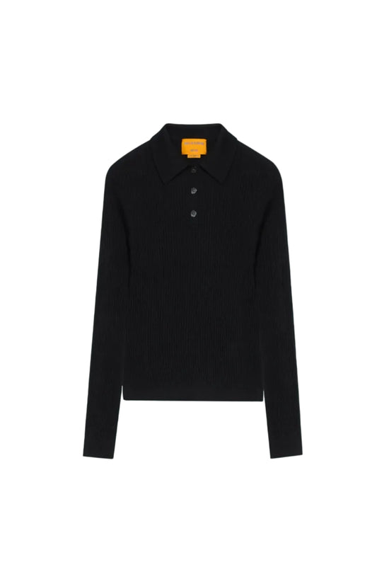 Long Sleeve Shrunken Polo in Black