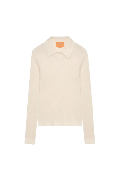 Long Sleeve Shrunken Polo in Cream