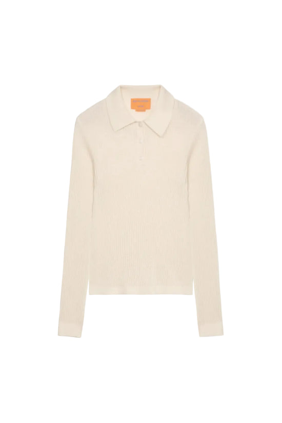 Long Sleeve Shrunken Polo in Cream