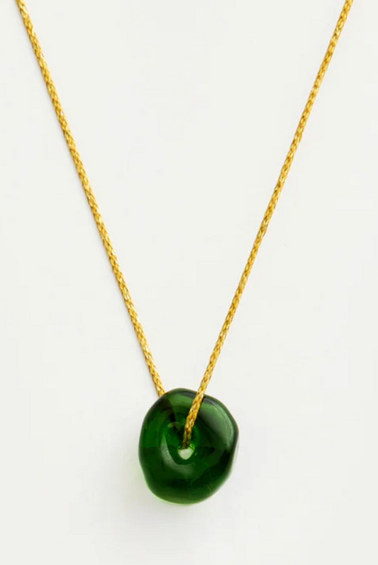 Hand Blown Glass Bead on Cord - Green Glass NECKLACE