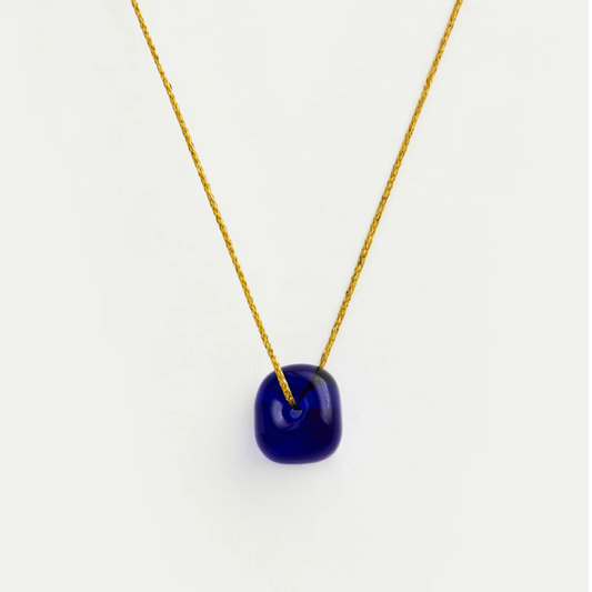 Hand Blown Glass Bead on Cord - Dark Blue NECKLACE