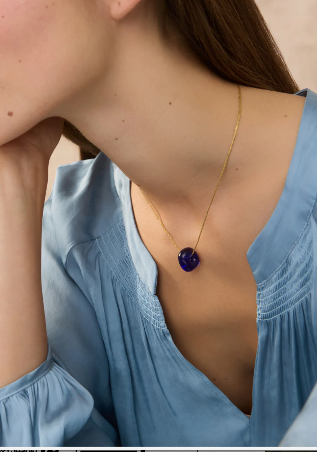 Hand Blown Glass Bead on Cord - Dark Blue NECKLACE