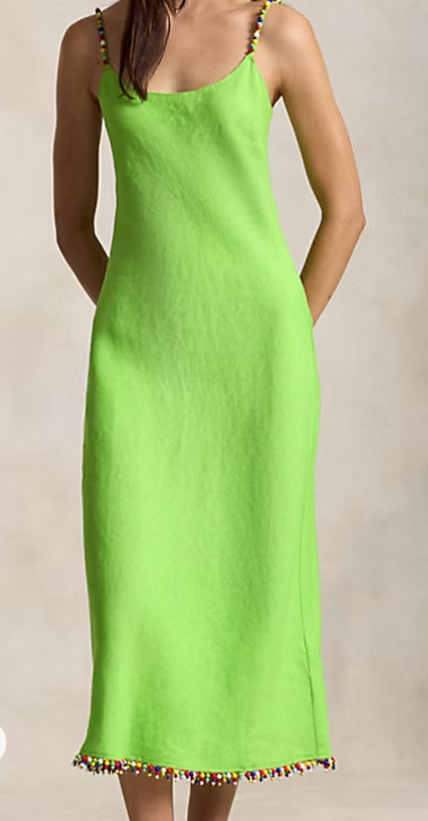 Bead Trim Linen Slip Dress