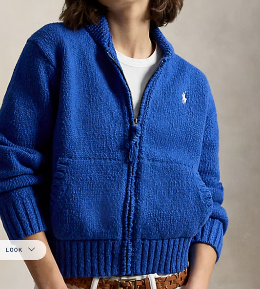 Wave-Logo Cotton Zip Cardigan