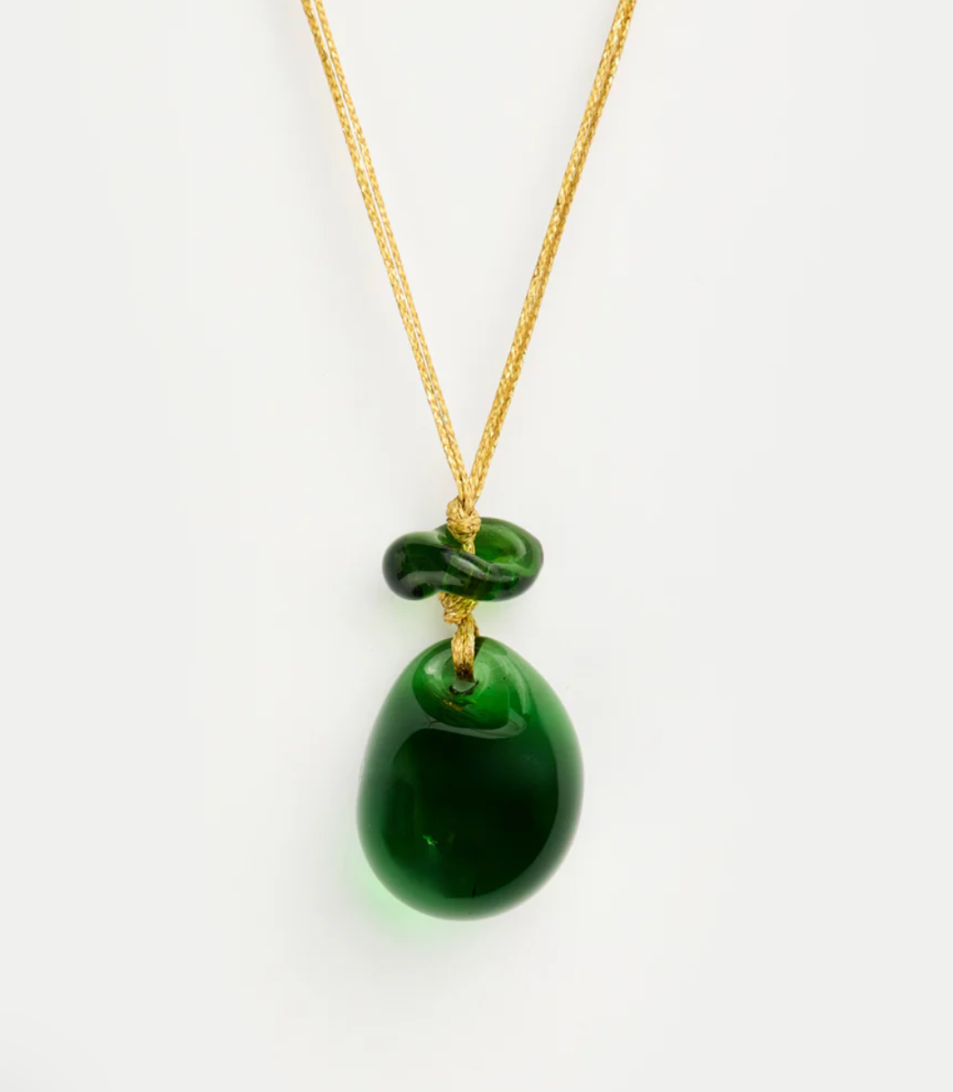 Azaz Green Glass Double Bead on Cord NECKLACE