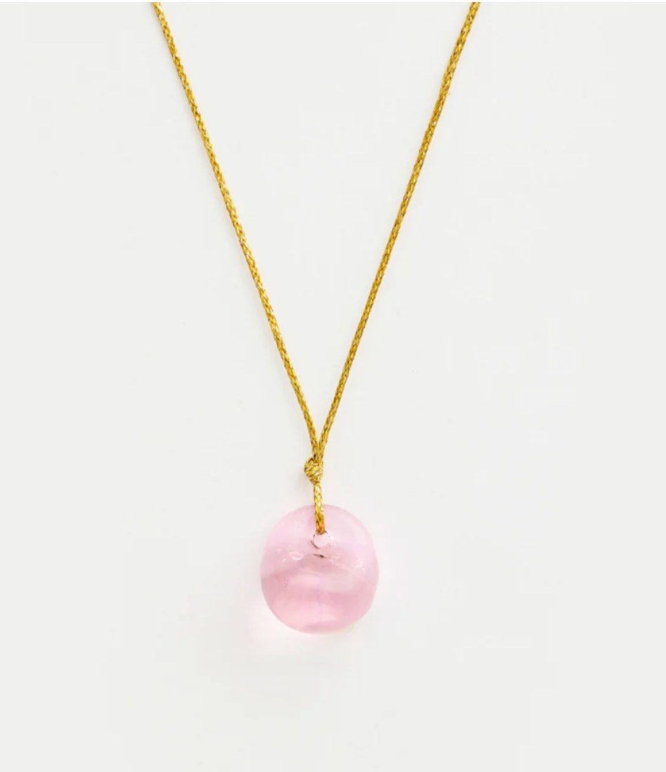 Hand Blown Glass Bead on Cord - Pink Necklace