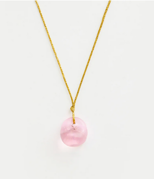 Hand Blown Glass Bead on Cord - Pink Necklace