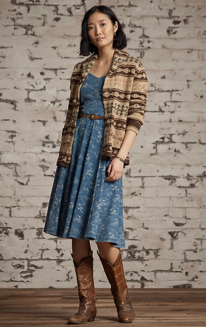 Indigo Print Cotton Jersey Dress