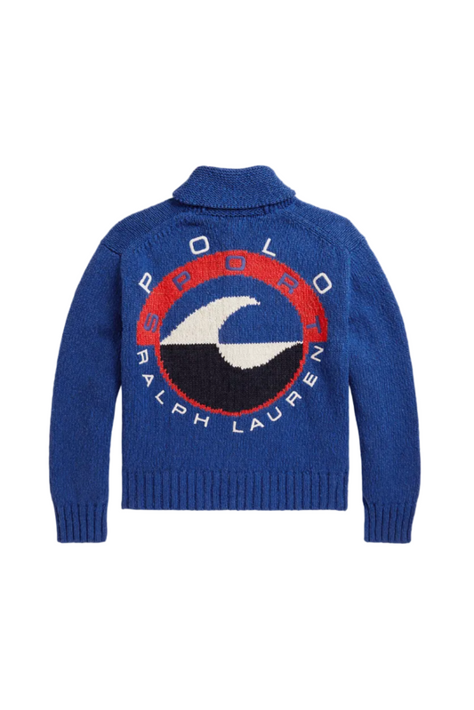 Wave-Logo Cotton Zip Cardigan