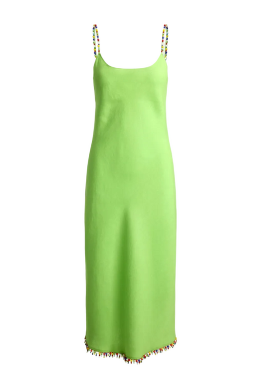 Beaded Trim Linen Slip Dress