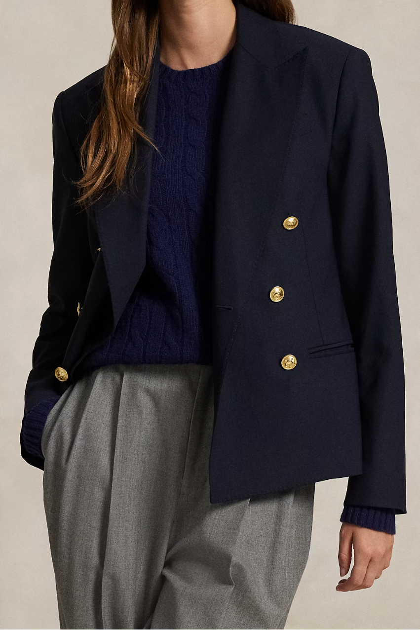 Double-Breasted Stretch-Wool Crop Blazer