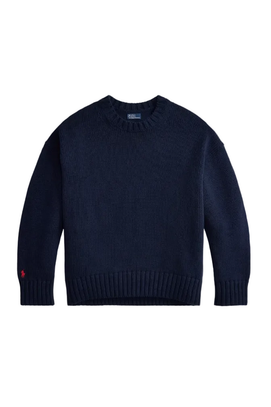 Cotton Crewneck Sweater in Navy