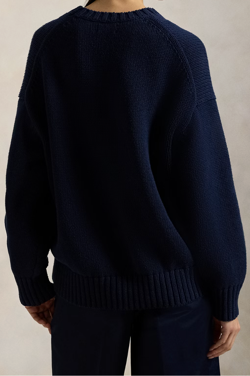 Cotton Crewneck Sweater in Navy