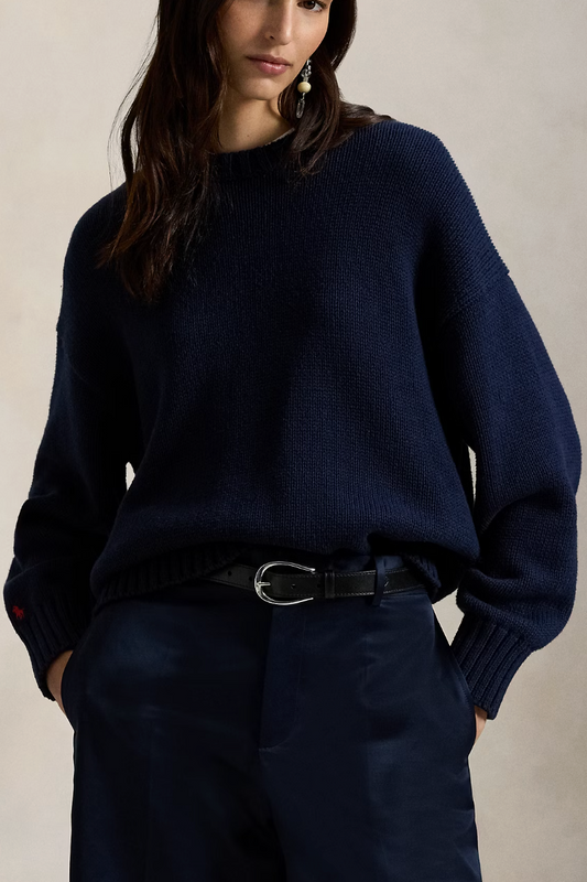 Cotton Crewneck Sweater in Navy
