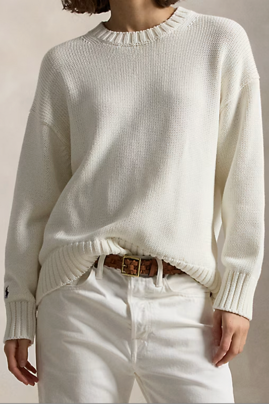 Cotton Crewneck Sweater in Salt