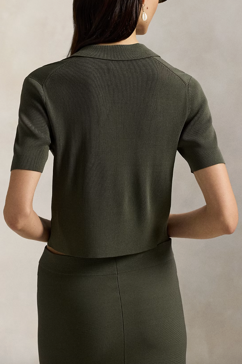Polo-Collar Short-Sleeve Cardigan