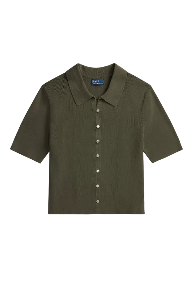 Polo-Collar Short-Sleeve Cardigan