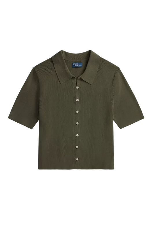 Polo-Collar Short-Sleeve Cardigan