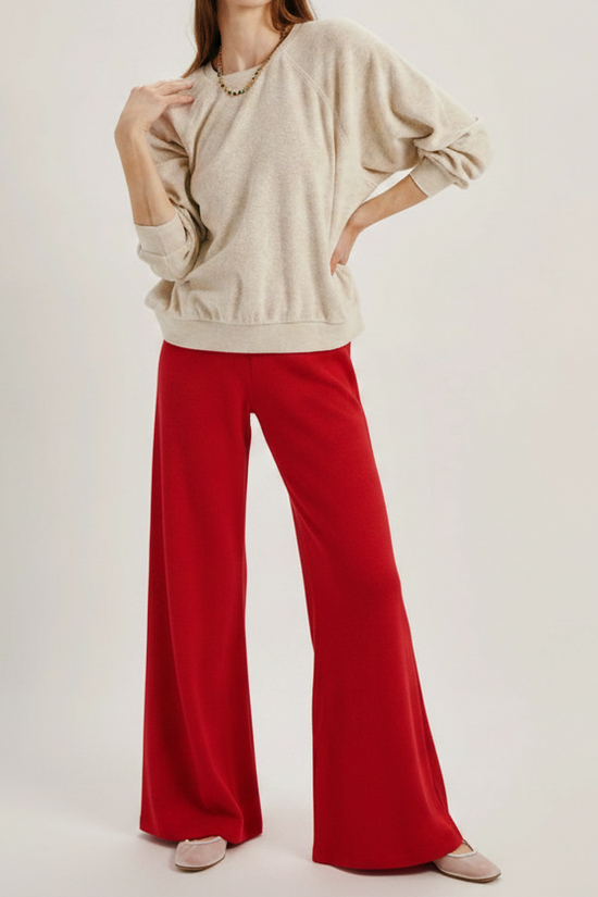 Zephyra Terry Flare Pants in Cherry