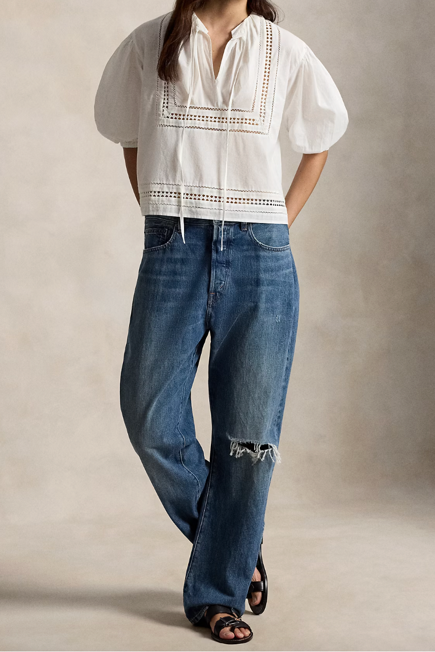 Lace-Trim Cotton Shirt
