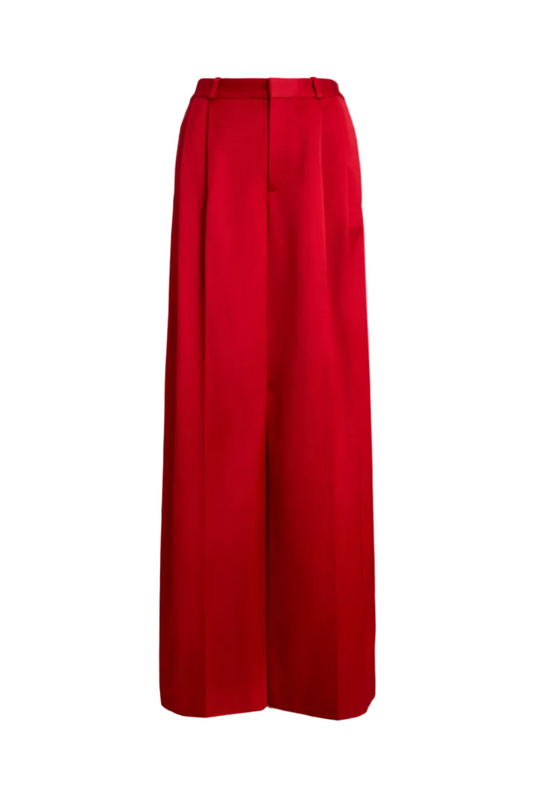 Pleated Satin Wide-Leg Pant