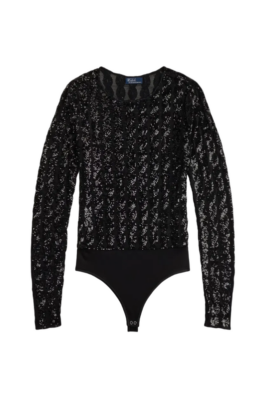 Cable-Sequin Mesh Bodysuit