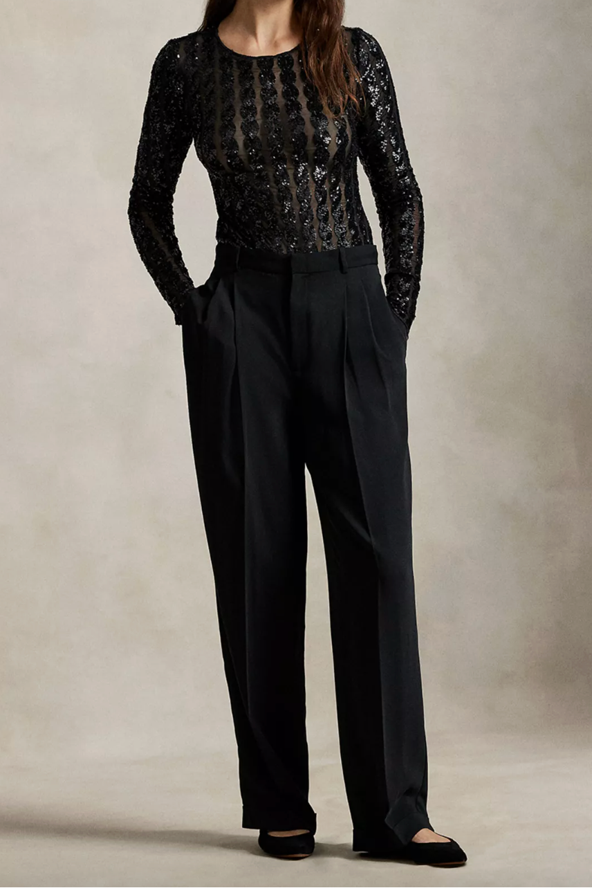 Cable-Sequin Mesh Bodysuit