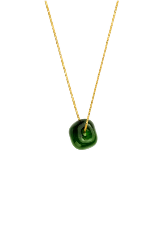 Hand Blown Glass Bead on Cord - Green Glass Necklace