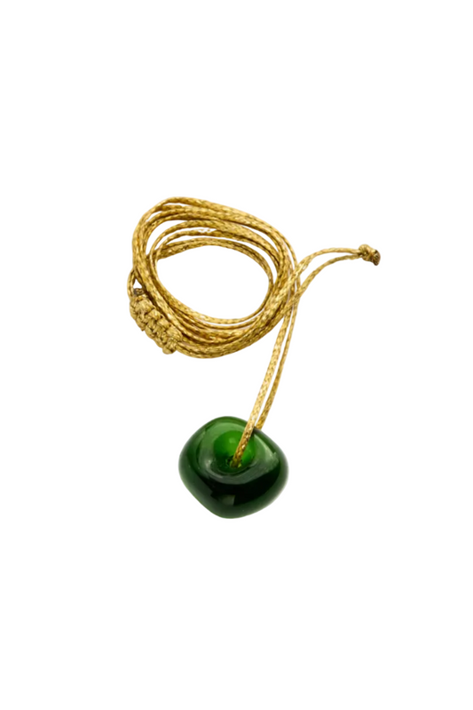 Hand Blown Glass Bead on Cord - Green Glass Necklace