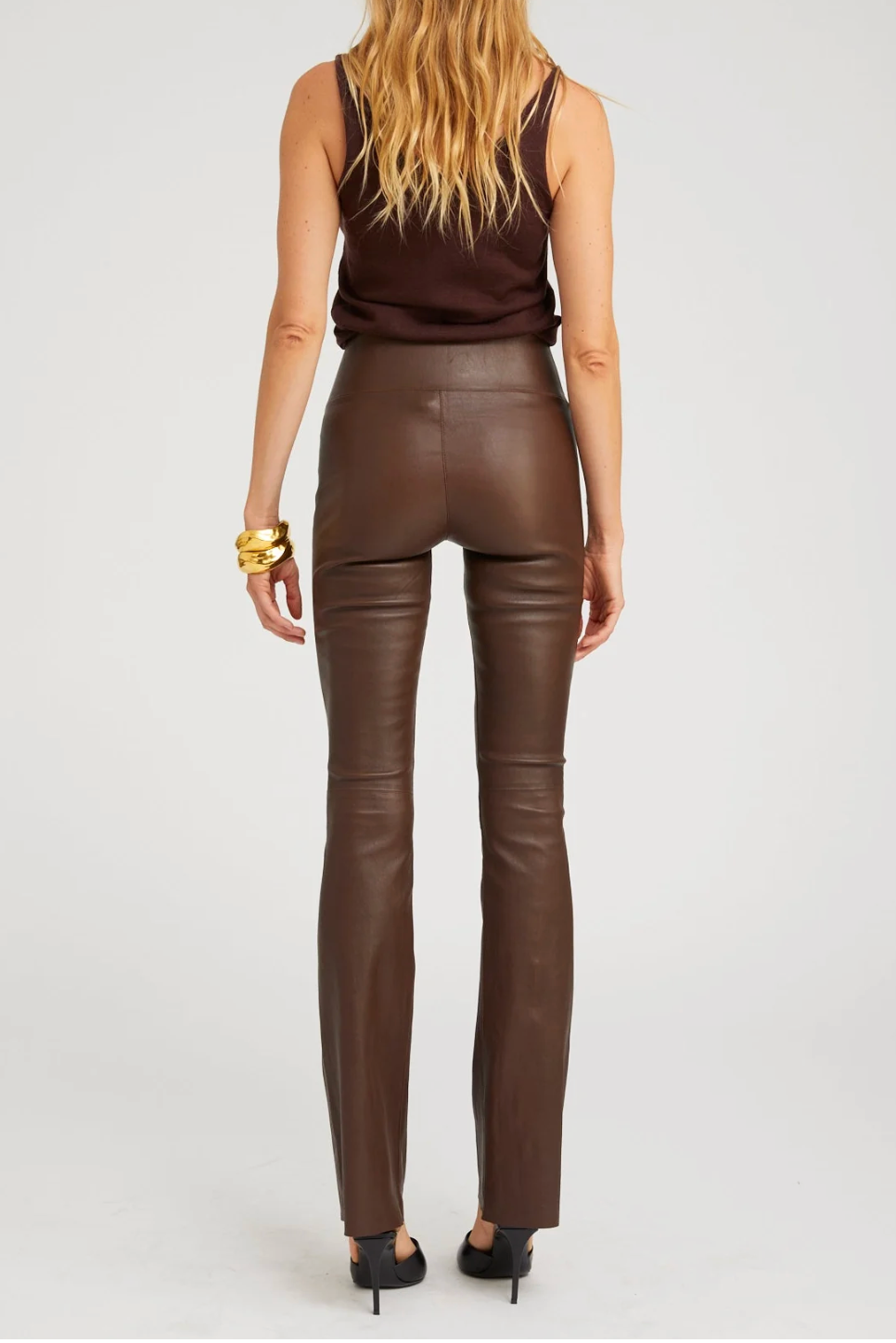 Leather Micro Flare Pants in Milk Chocolate