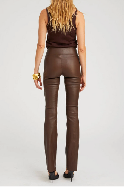 Leather Micro Flare Pants in Milk Chocolate