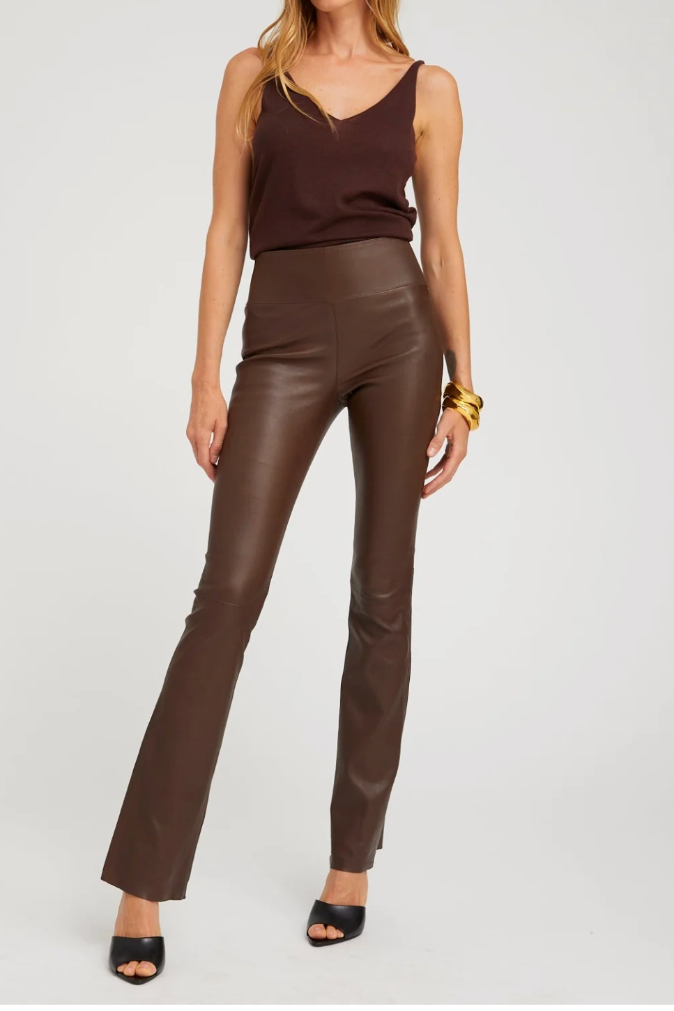 Leather Micro Flare Pants in Milk Chocolate