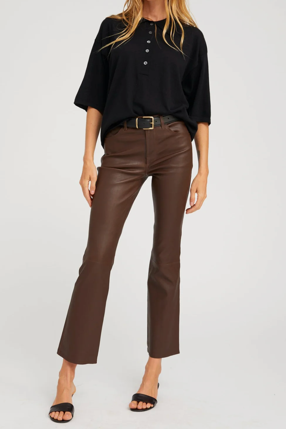 5 Pocket Leather Ankle Flare Pant