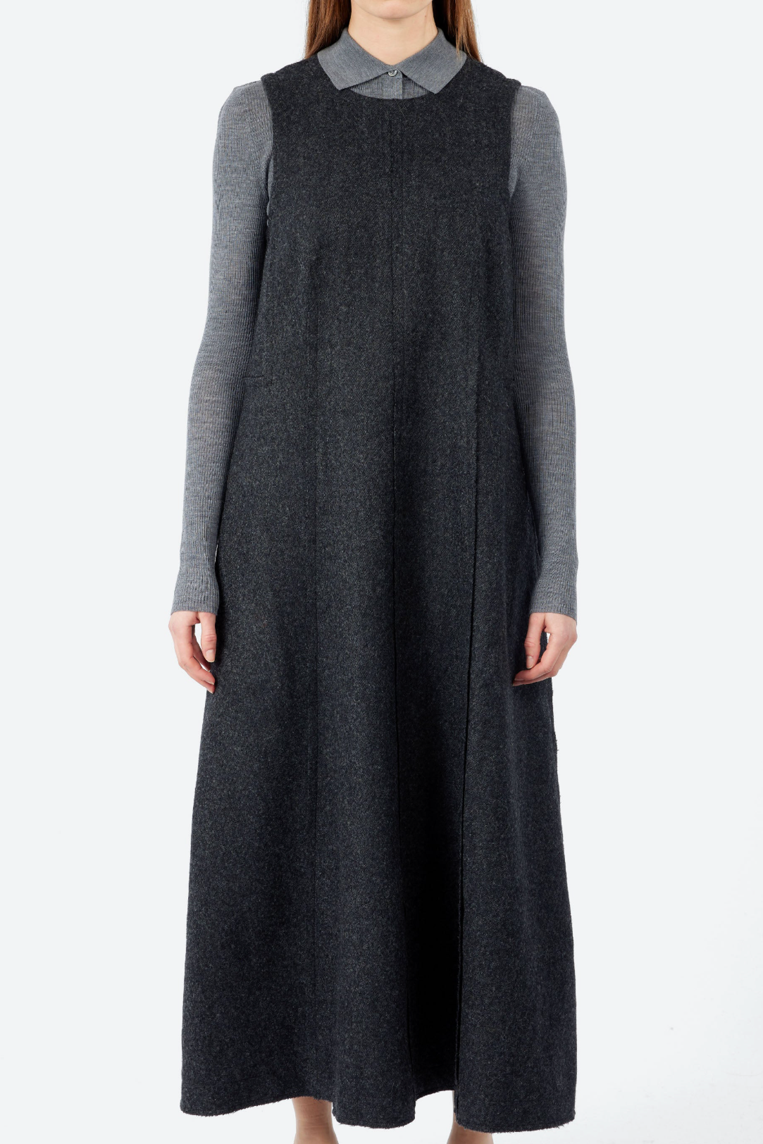 Boiled Wool Twill Lapped Seam Dress