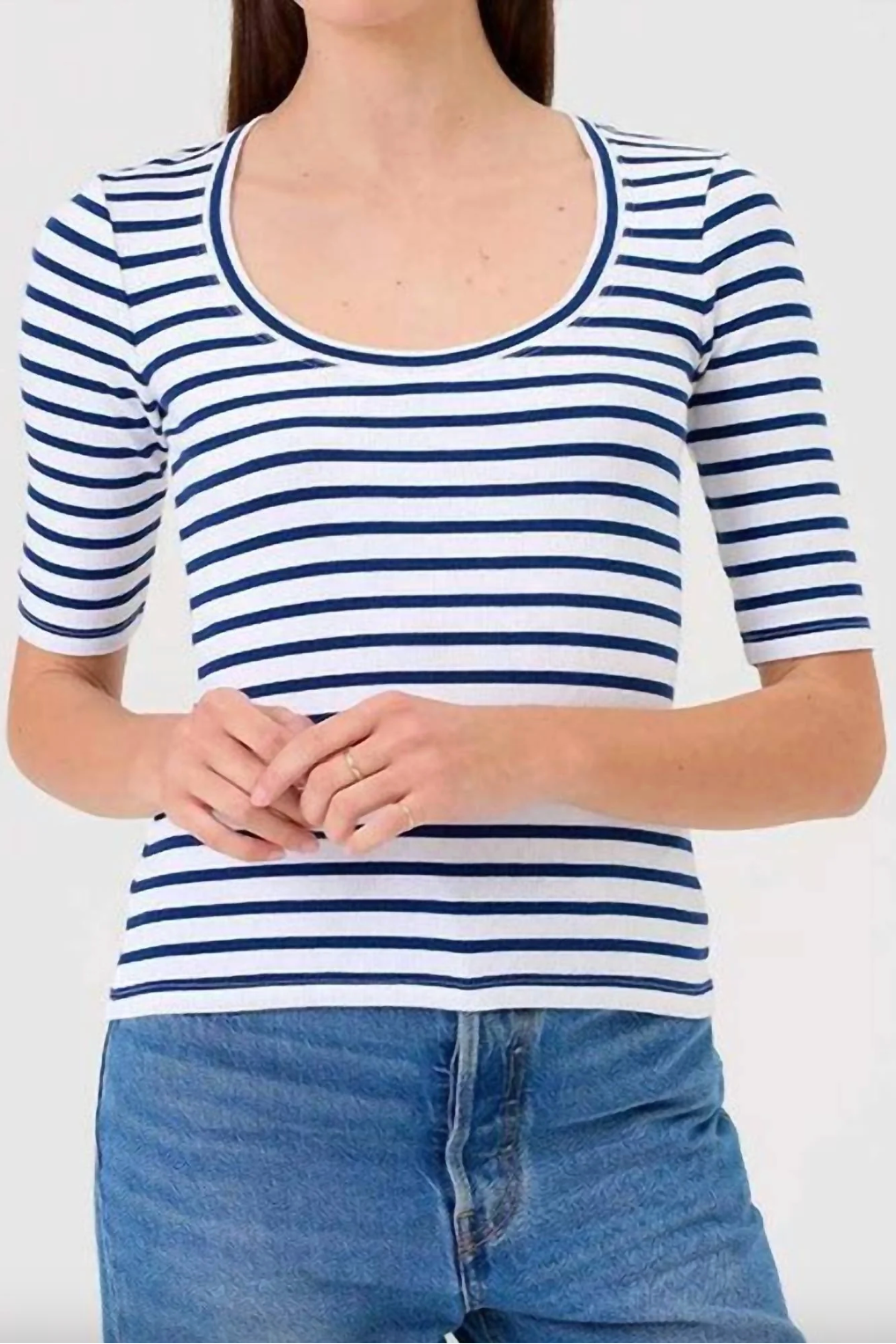 Striped Ribbed Half Sleeve Tee