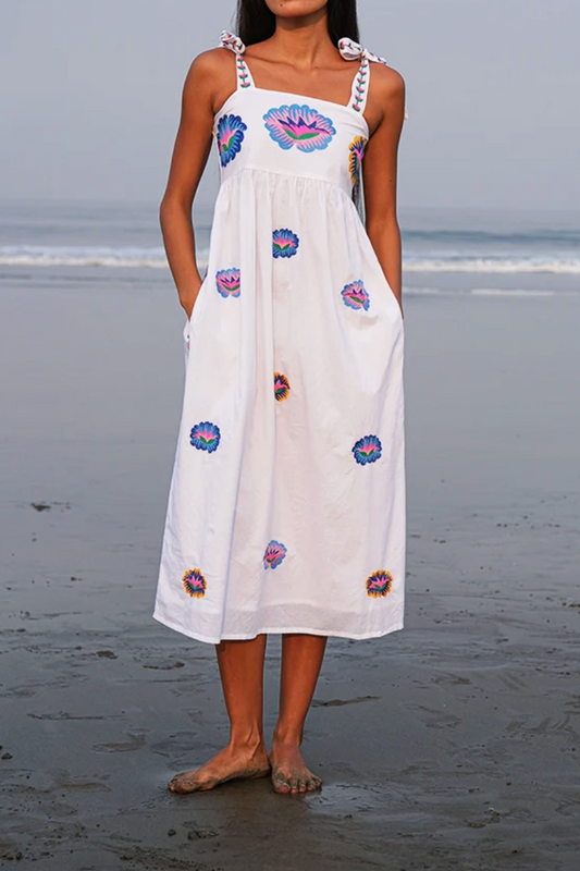 Agate Lotus Flower Dress in White