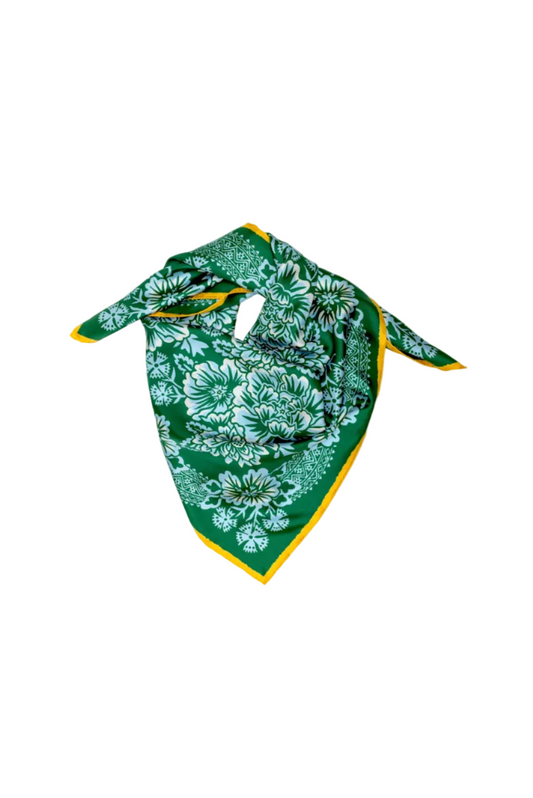 Silk Twill Patterned Scarf - 35x35 Large in Green