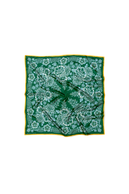 Silk Twill Patterned Scarf - 35x35 Large in Green