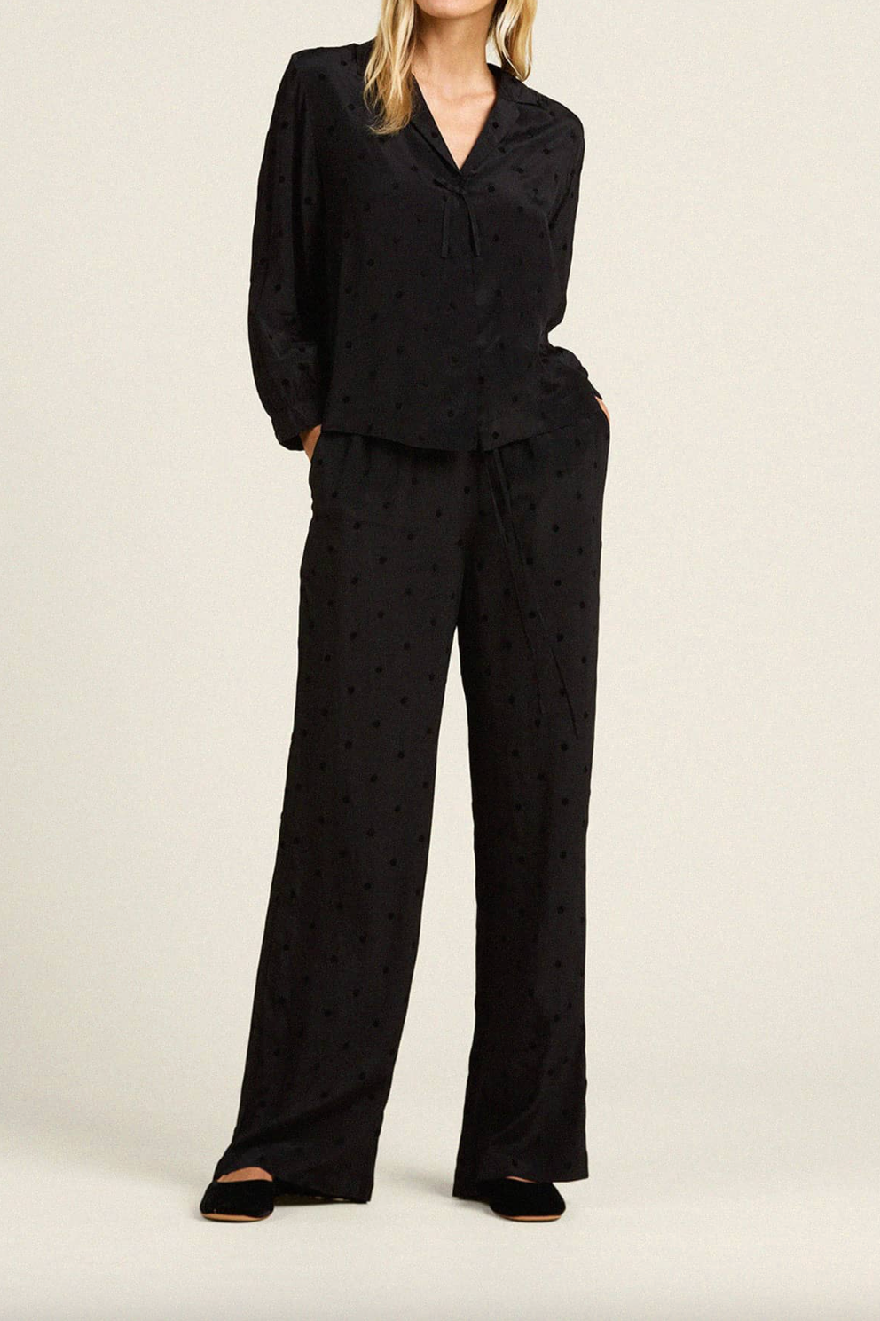 Vera Pant with Velvet Black Polka Dots