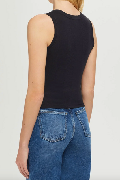 Variegated Rib Crop Tank in Black